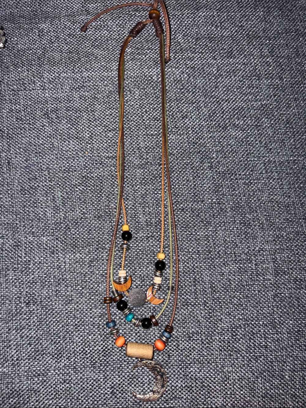 Earthbound Bohemian Brown Multi-Bead Crescent Pendant Necklace